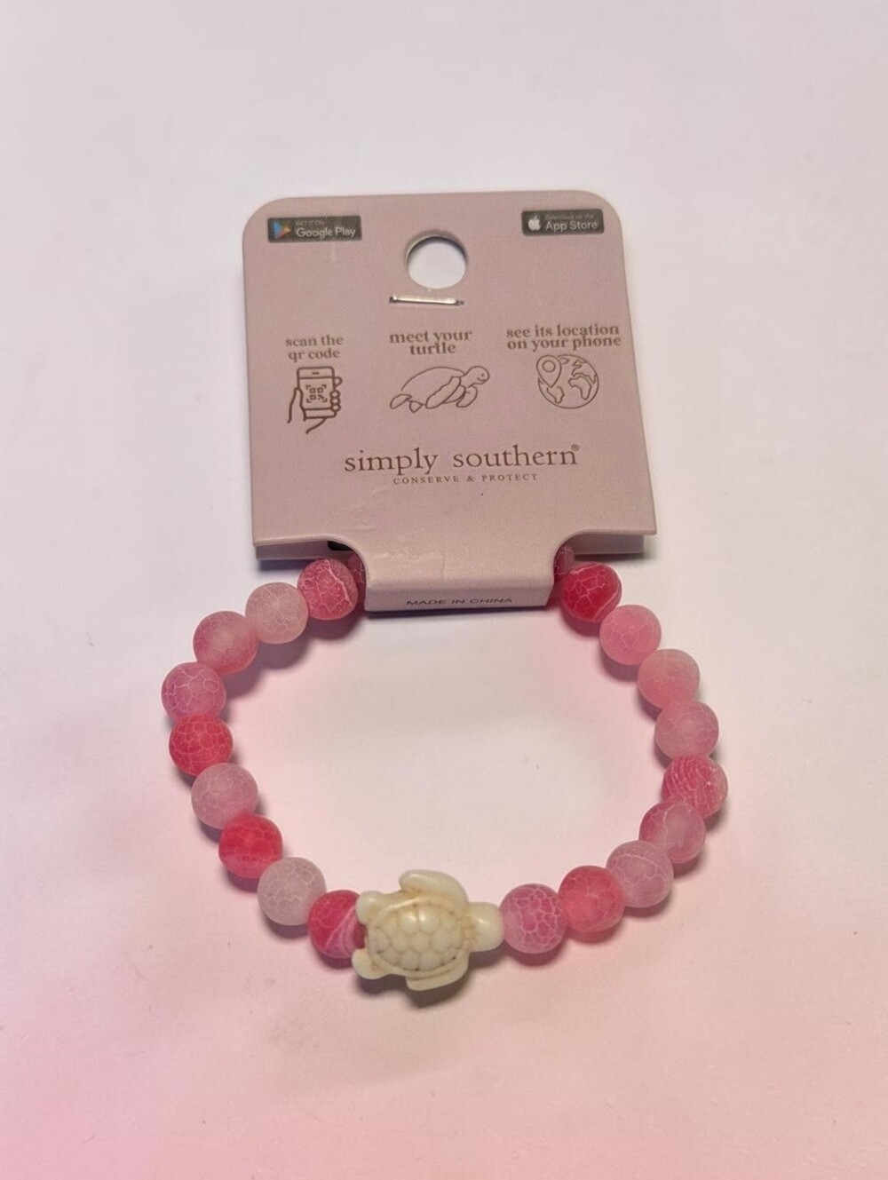 🩷Simply Southern Multicolor Pink Turtle Tracker Bracelet, w/Cream Turtle, NWT - Picture 2 of 3